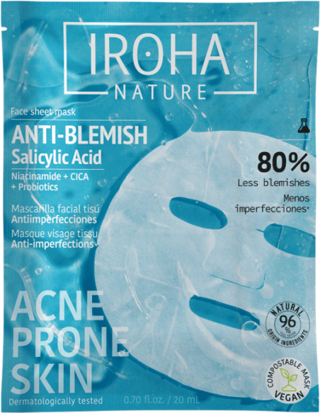 IROHA NATURE ACNE PRONE Mask med salicylsyra för fet hud med akne 20ml