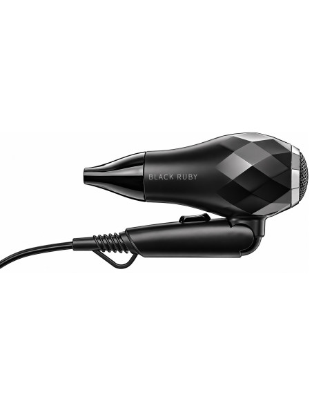 Efalock BLACK RUBY kompakt resehårtork — svart, hopfällbar resemodell på 1000 W
