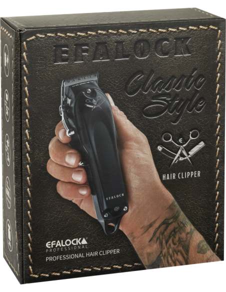 Efalock CLASSIC STYLE hårklippare — svart, med sex magnetiska distanskammar och upp till 300 minuters drift