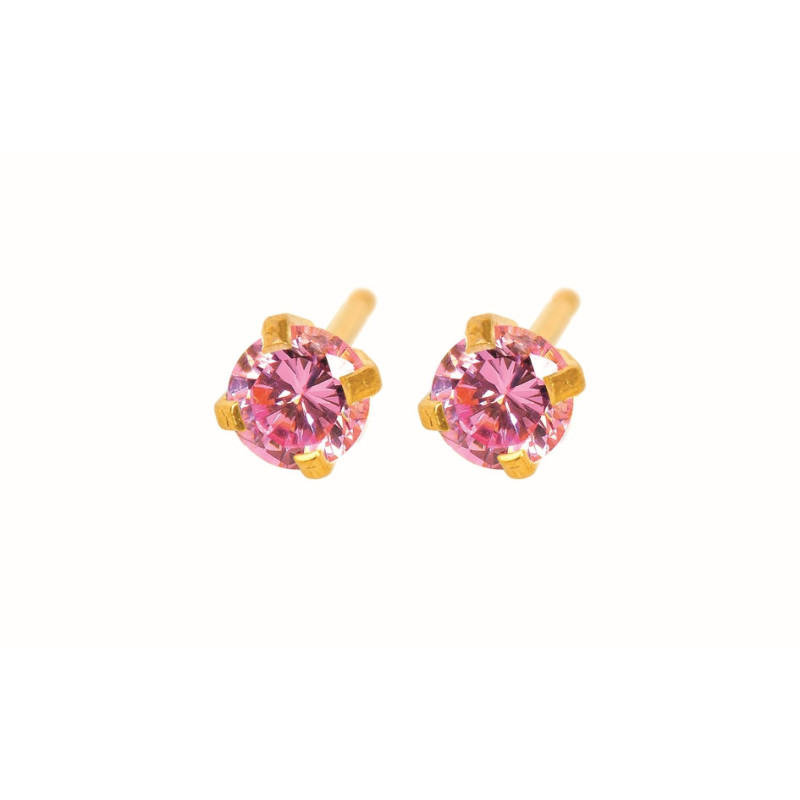 Fashion Sense Earrings G/P 4MM PINK CZ pair