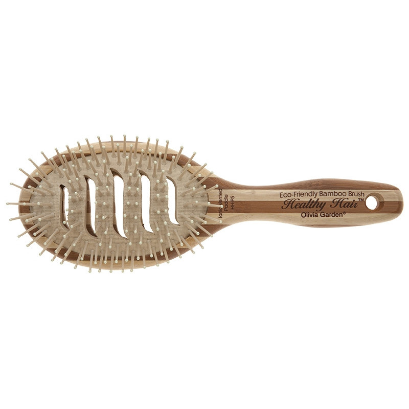 Ventilējoša matu suka OLIVIA GARDEN HEALTHY HAIR PADDLE BRUSH, ar joniem, mežacūkas sariem, antistatiska, bambusa