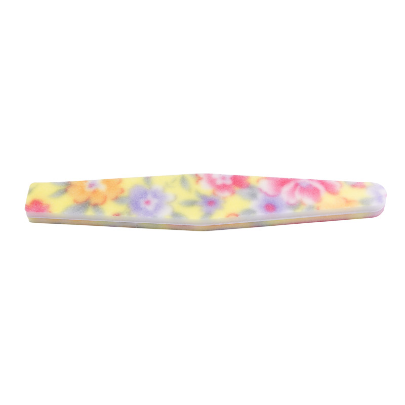 Nail file, cone, flower motif, green / yellow / orange, 1pc.