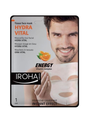 IROHA TISSUE MASK | Maska Sejai | Vīriešu | Anti-oksidējoša | Vitamīns C + Hialuronskābe (vienreizl.) 23ml