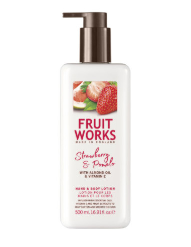 FRUIT WORKS Losjons rokām-ķermenim, zemene/pomelo 500ml