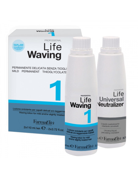 LIFE PERM - LIFE WAVING 1 - Permanentkomposition, tioglykolatfri med citrondoft, setet innehåller 110 ml komposition + Fixerings