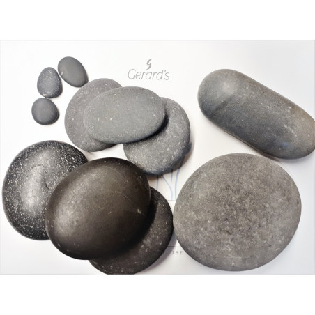 Set med stenar för behandlingar, olika storlekar och former