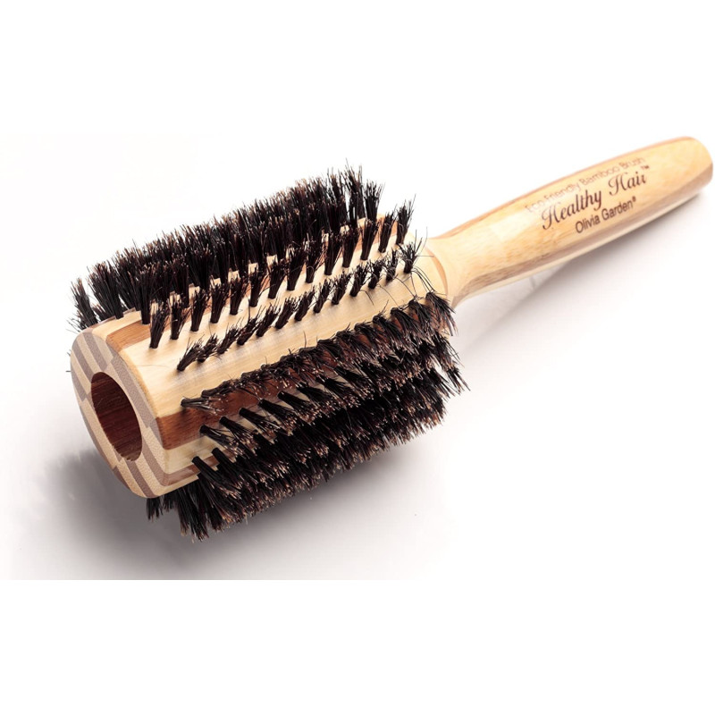 Light bamboo brush OLIVIA GARDEN HEALTHY HAIR ECO-FRIENDLY BAMBOO BRUSH, wild boar bristles, Ø 50 mm