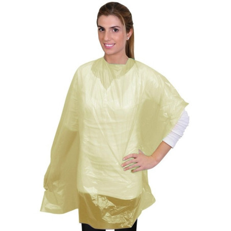 Hårfärgnings- och stylingkappa, engångs, plast, lång, guld, 90 cm x 118 cm, 30 st./förpackning.