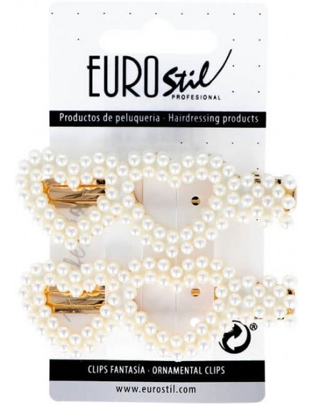 Hårspännen, guldfärgade, hjärtformade, 8 cm, med pärlor, 2 st