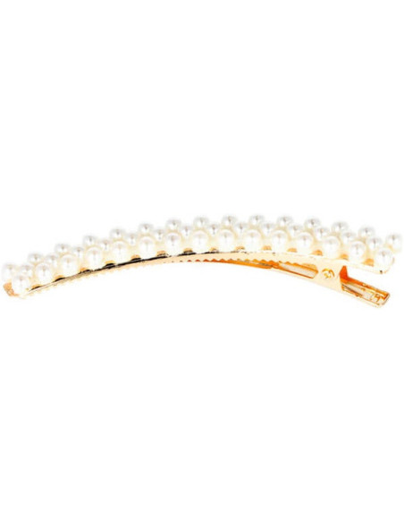 Hårspännen, guldfärgade, böjda, 8 cm, med pärlor, 2 st