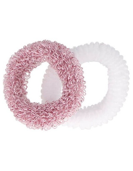 Hårband, små resårband, rosa/vita, 9 st