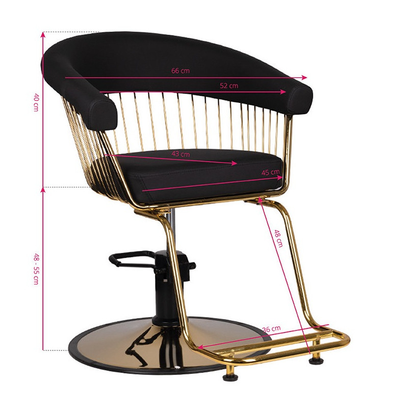 Frisörstol Alexandra med guldbas, svart
