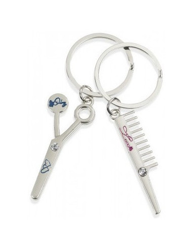 Keychain with the symbolism of hairdresser's scissors and comb