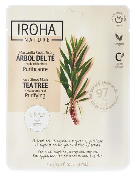 IROHA NATURE Ansiktsmask TEA TREE + HYALURONSYRA. Rengörande 20ml