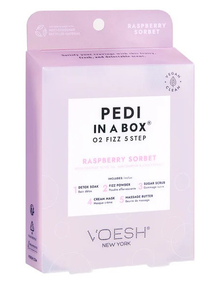VOESH - PEDI IN A BOX Pedikyr SPA-behandling 5-i-1, detox-avslappnande, hallonsorbet