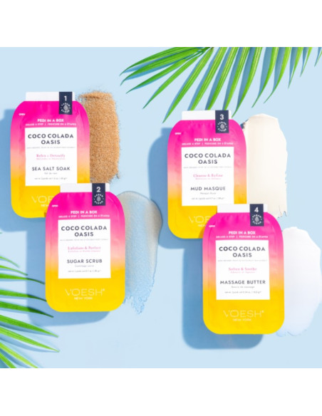 VOESH - PEDI IN A BOX Fotset Coco Colada Oasis för torr hud, uppfriskande, 4 produkter