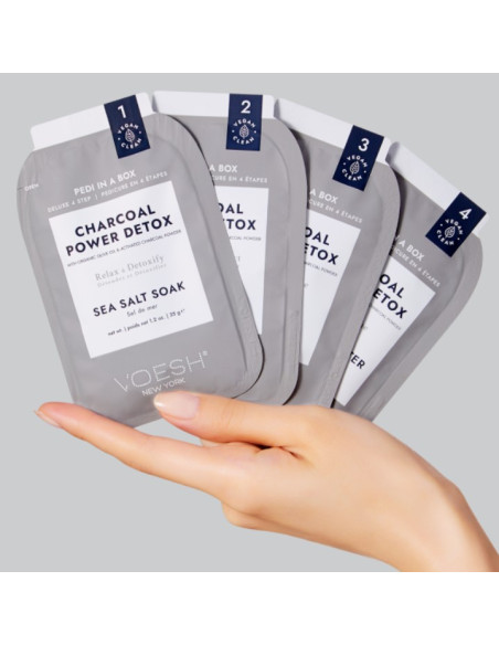 VOESH - PEDI IN A BOX Fotset Träkolspulver Detox, renande, 4 produkter