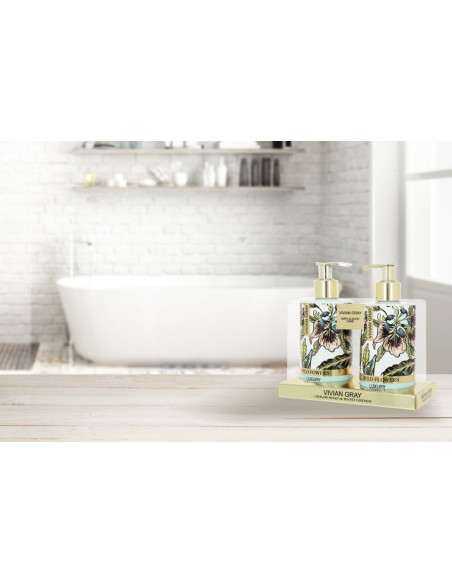 VIVIAN GRAY LOVE BOMB handvårdsset med tvål och lotion Söta blommor & Patchouli, 2 × 250 ml