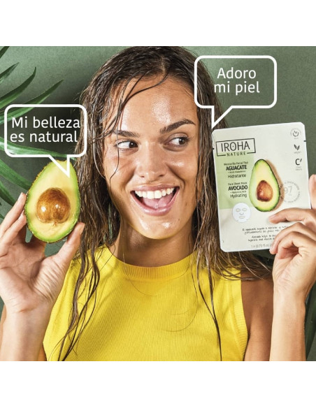 Iroha Nature återfuktande ansiktsmask med avokado och hyaluronsyra för att ge näring åt torr, uttorkad hud