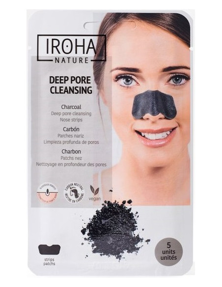 Iroha Nature rengörande porremsor för näsan med kol, grönt te och aloe vera för pormaskar, 5 st