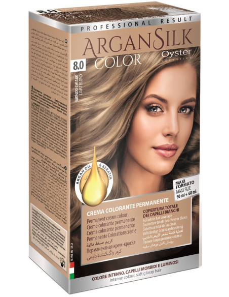 ARGAN SILK Hårfärg 8.0, ljusblond 60+60ml