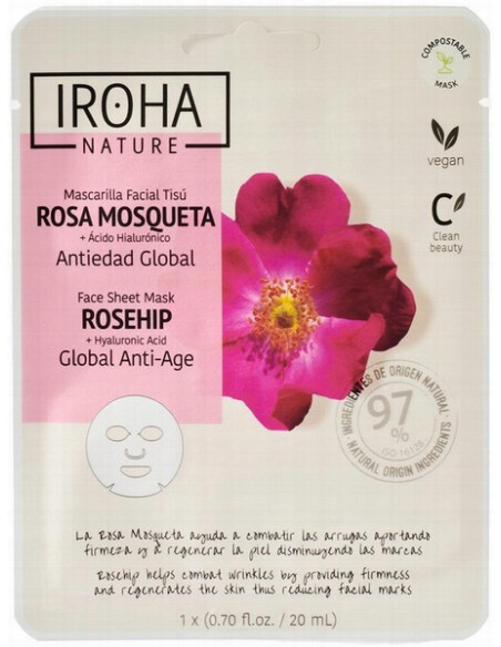IROHA NATURE Anti-age ansiktsmask (nypon/hyaluronsyra) 20ml