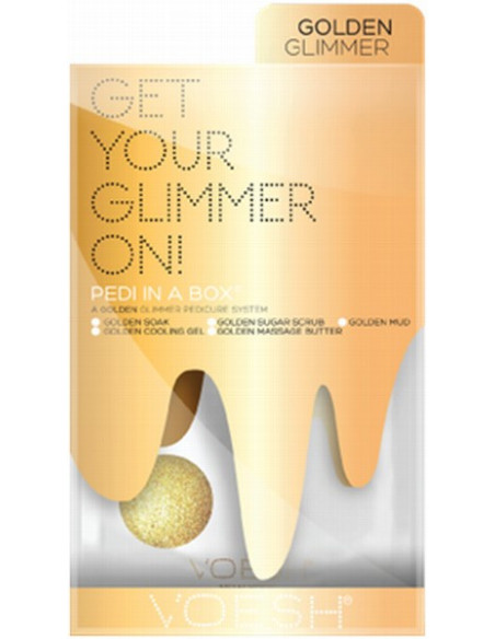 VOESH PEDI IN A BOX Golden Glimmer Foot Kit, lugnande/närande, 5 produkter