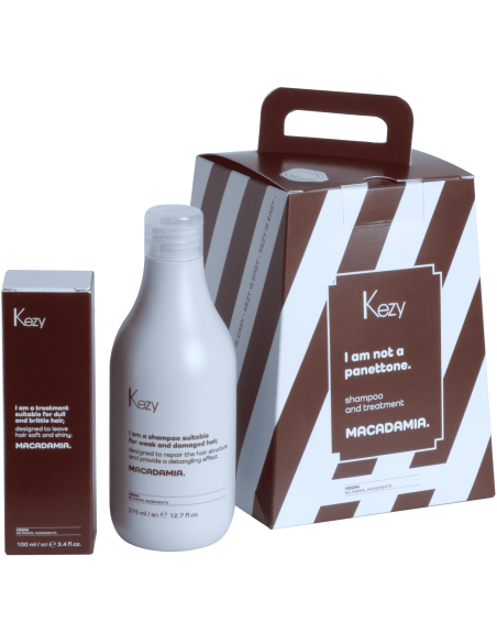 KEZY Set för vård av sprött och skadat hår MACADAMIA (Schampo 385ml + Olja 100ml)