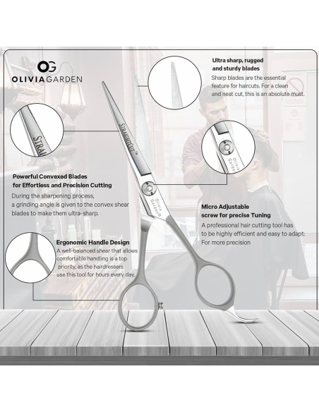 OLIVIA GARDEN Frisörsax STRAIGHT CUT, 13,5 cm, med fodral
