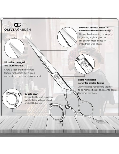 OLIVIA GARDEN Frisörsax SWIVEL CUT, 17 cm, med fodral